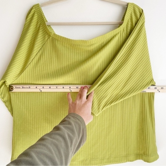 2X Soft Surroundings lime green off shoulder blouse ribbed Top blouse 3/4 sleeve - Picture 7 of 10